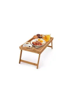 Zulay Kitchen Bamboo Breakfast in Bed Tray Table with Folding Legs and Handles