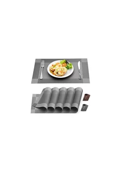 Zulay Kitchen Vinyl Woven Placemats for Dining Table Set of 6 - Modern Washable Placemat for Home & Kitchen