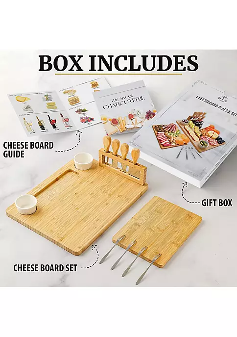 Zulay Kitchen Cheese Board Platter Set - Bamboo 4 Zulay Kitchen Cheese Board Platter Set - Bamboo - Image 2