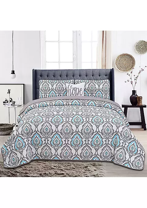 Lux Décor Collection 4-Piece Reversible Quilt Set 3 Lux Décor Collection 4-Piece Reversible Quilt Set