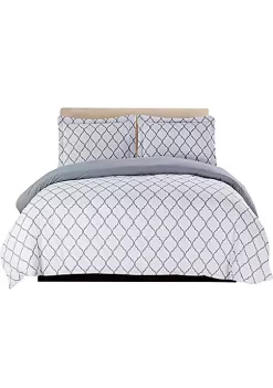 Lux Décor Collection 3-Piece Duvet Cover Set (White/Grey)