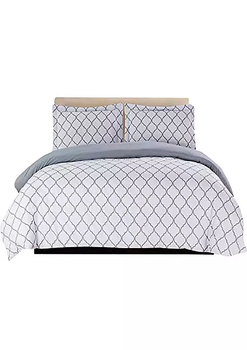 Lux Décor Collection 3-Piece Duvet Cover Set (White/Grey) 3 Lux Décor Collection 3-Piece Duvet Cover Set (White/Grey)