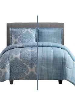 Lux Décor Collection 3-Piece Reversible Duvet Cover Set (Medallions Blue)