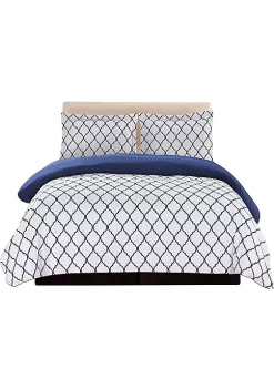 Lux Décor Collection 3-Piece Duvet Cover Set (White/Blue)