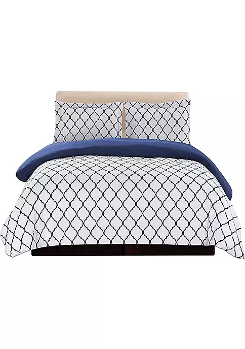 Lux Décor Collection 3-Piece Duvet Cover Set (White/Blue) 3 Lux Décor Collection 3-Piece Duvet Cover Set (White/Blue)
