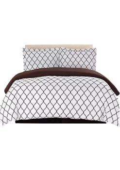 Lux Décor Collection 3-Piece Duvet Cover Set (White/Chocolate)