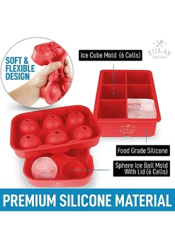 Zulay Kitchen Silicone Square Ice Cube Mold and Ice Ball Mold (Set of 2)