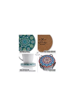 Zulay Kitchen Mandala Coasters with Holder & Cork Base - Set Of 6 -Lux Décor Collection shop Belk 890