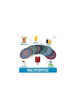 Zulay Kitchen Mandala Coasters with Holder & Cork Base - Set Of 6 -Lux Décor Collection shop Belk 891
