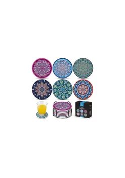 Zulay Kitchen Mandala Coasters with Holder & Cork Base - Set Of 6 -Lux Décor Collection shop Belk 892