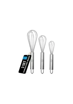 Zulay Kitchen Stainless Steel Whisk (Set of 3) - Kitchen Utensil Wisk For Blending, Stirring, Whisking, and Beating Eggs, Batter, Sauces & More